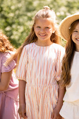 House of Jamie Balloon Dress (SS) Gold Vertical Stripes