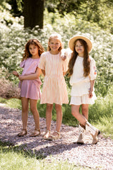 House of Jamie Balloon Dress (SS) Gold Vertical Stripes