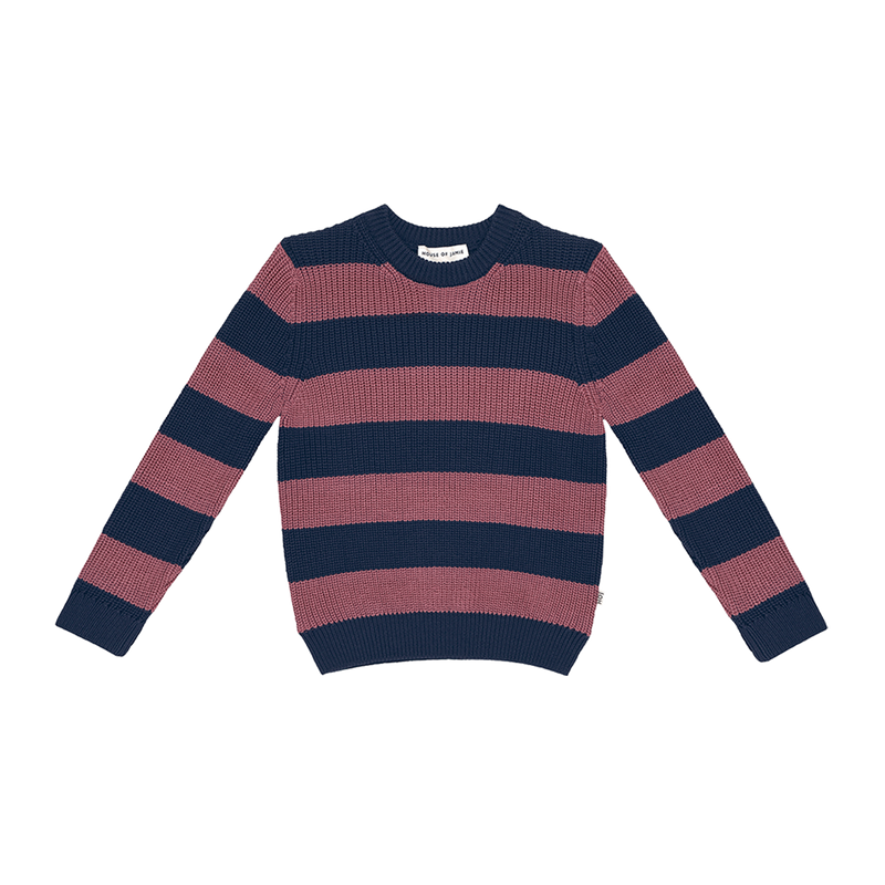 House of Jamie Knitted Sweater Mauve & Blue Stripes Knit