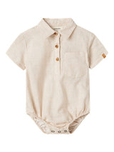 Lil' Atelier Baby Tarou short sleeve blouseromper Bleached Sand