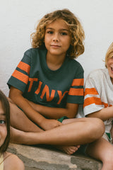 Tinycottons stripes logo tee light navy