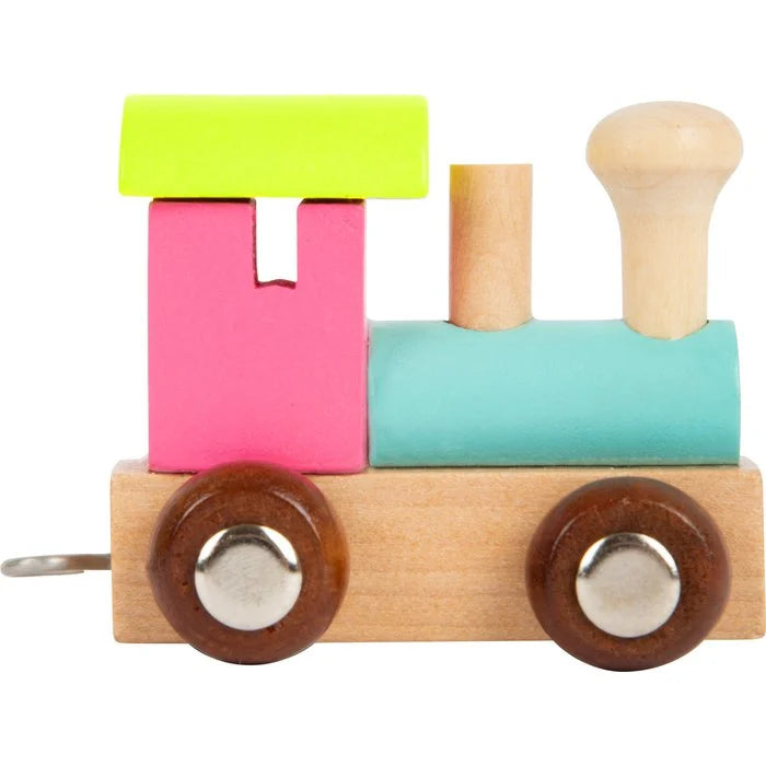 Small Foot lettertrein hout locomotief pastel