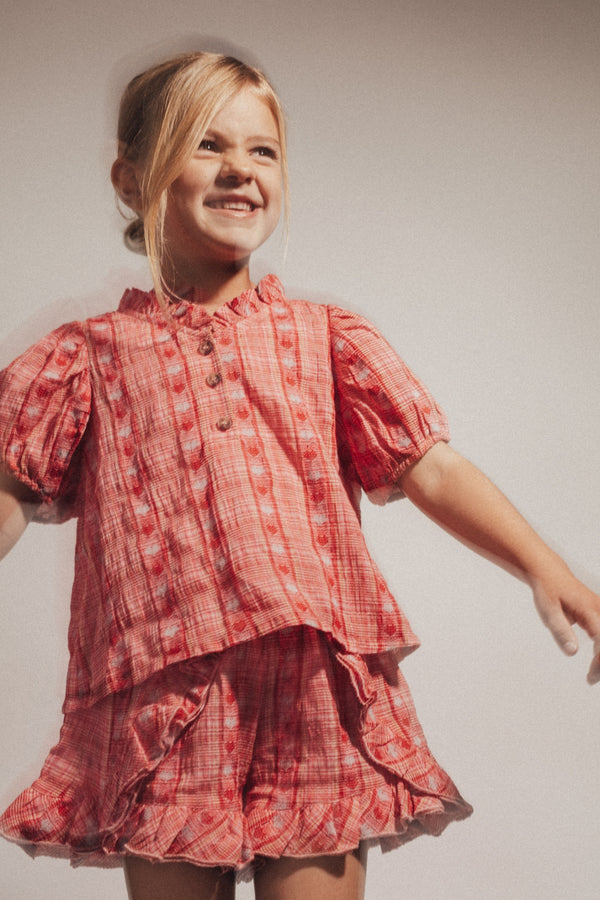 Labo de Colores blouse shortsleeve Loreen red AOP
