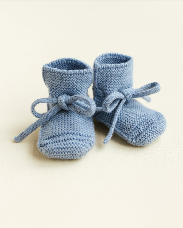 Hvid booties merinowol 0-9m light blue