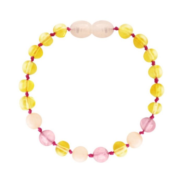 Barnsteen armband 14 cm rozenkwart/lemon