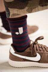 Jenest J stripe socks navy blue cherry bordeaux