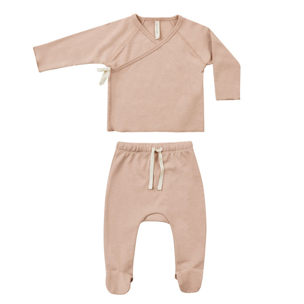 Quincy Mae wrap top + footed pant set blush