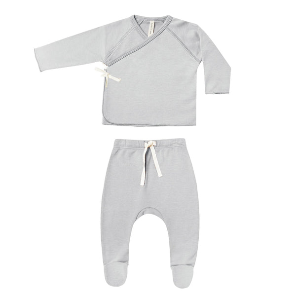 Quincy Mae wrap top + footed pant set cloud