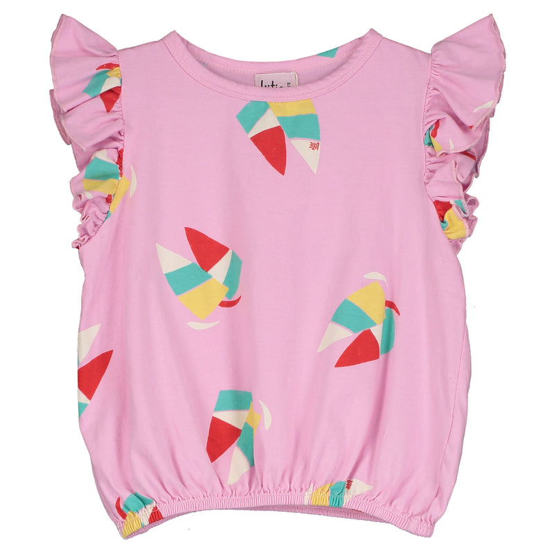 Lötiekids ruffle sleeve top windsurf bubble pink