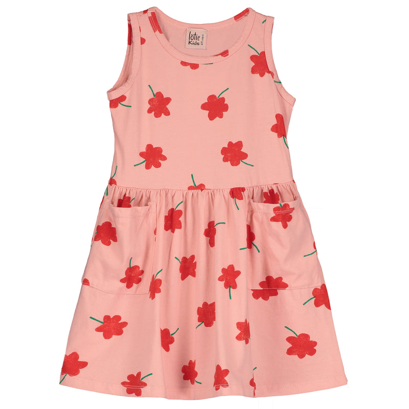 Lötiekids dress sleeveless pockets poppies all over pale pink