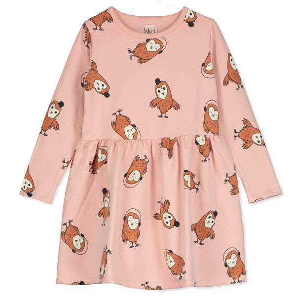 Lötiekids dress waist seam owls rose