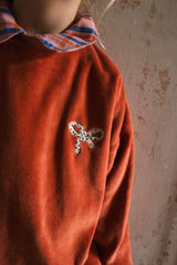 Lötiekids velvet sweater bow clay
