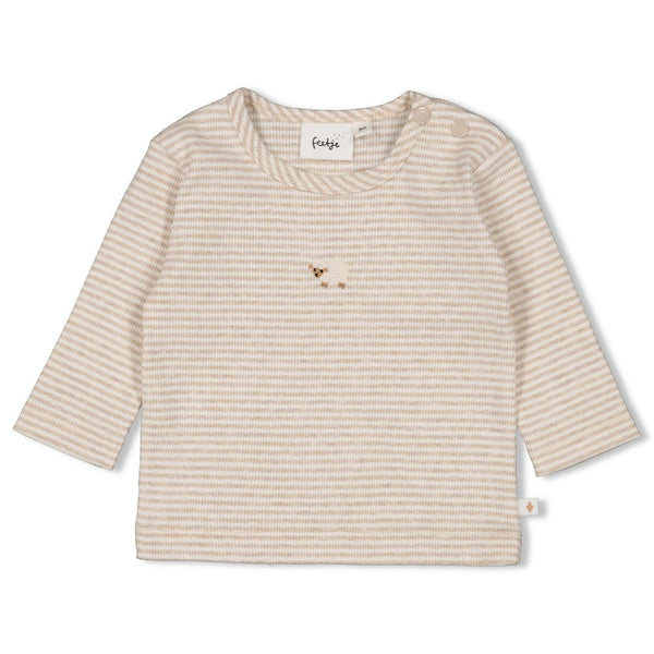 Feetje Longsleeve rib met streep Taupe melange - Sleepy Sheepy