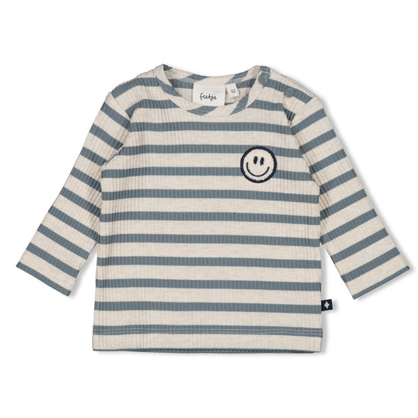 Feetje Longsleeve rib met streep  Petrol - Let's Go