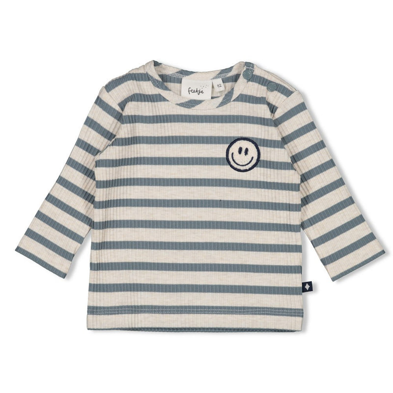 Feetje Longsleeve rib met streep  Petrol - Let's Go
